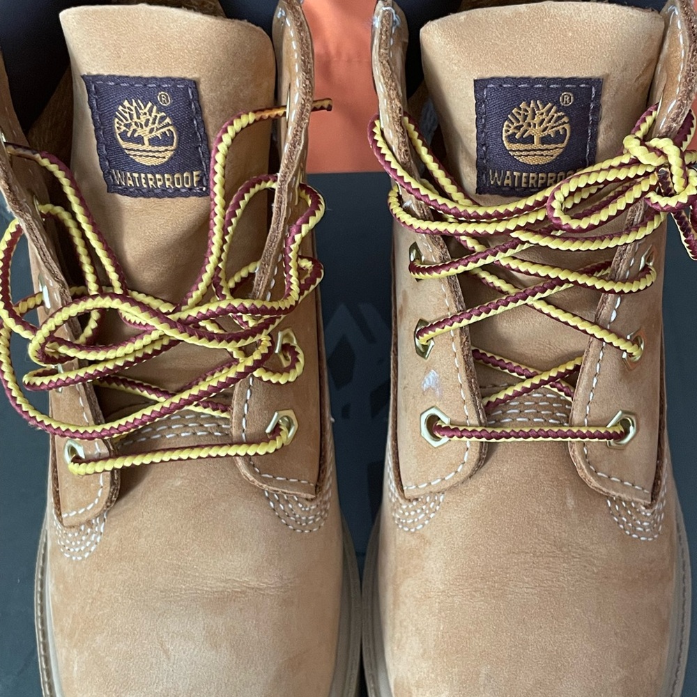 Timberland Tan Leather Boots with Yellow and Brown Laces